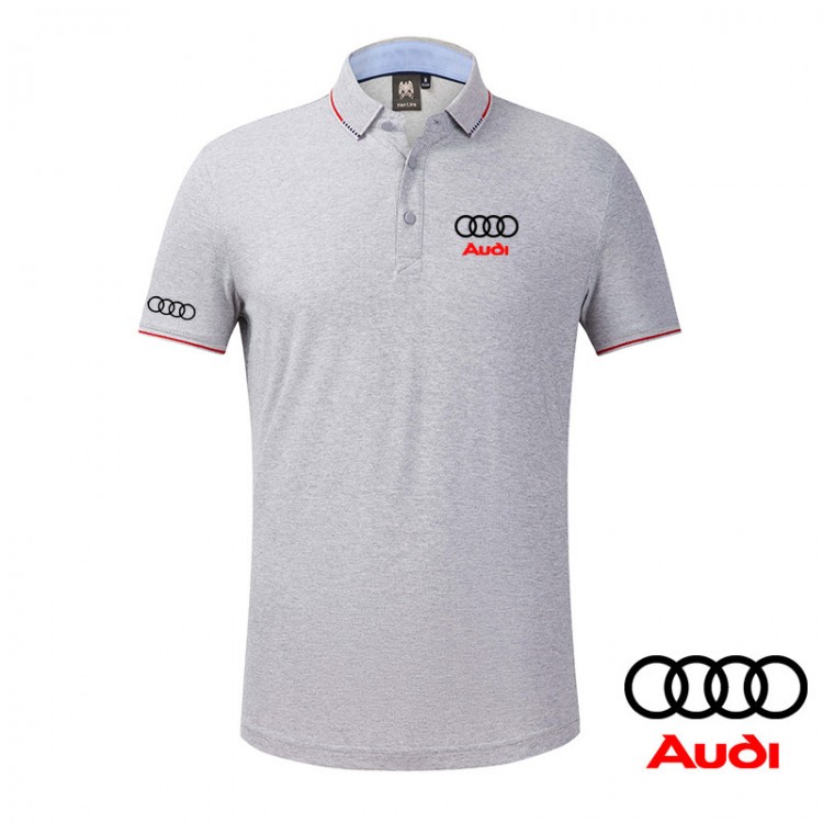 2022 Polo Audi Col Contrasté Homme Coton Piqué Manche Courte