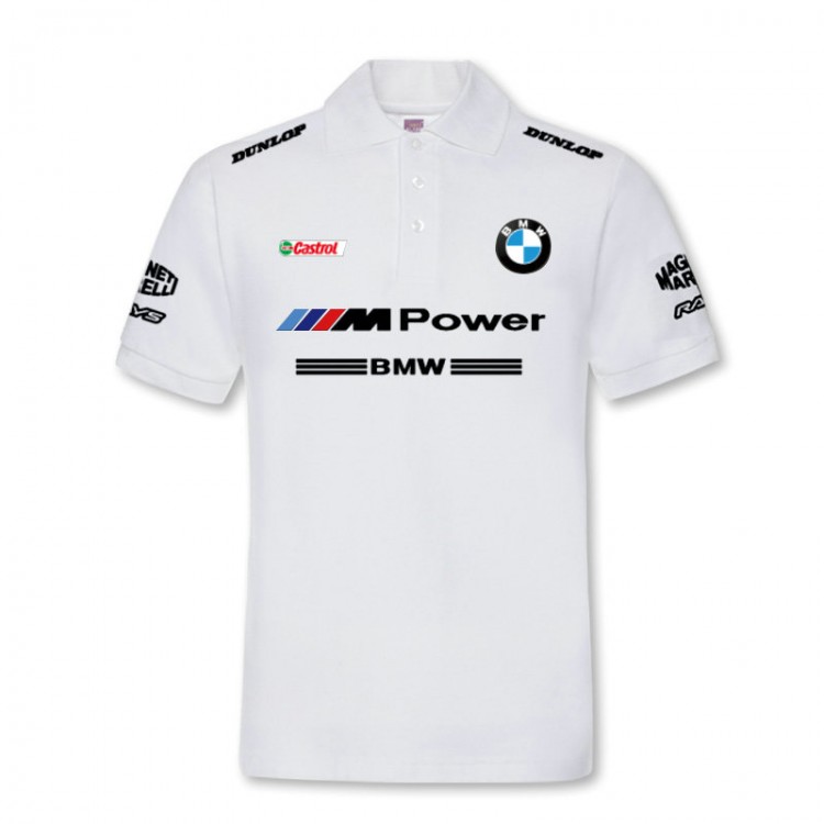 Polo Coton Lin BMW M Power Homme Col Revers Couleur Unie